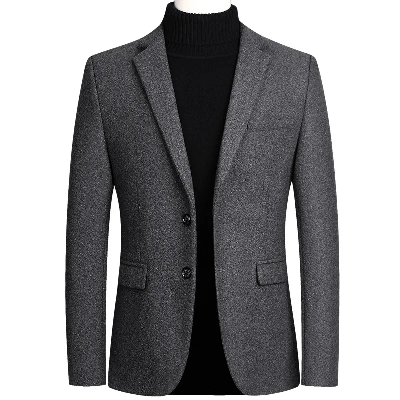 Men's Woolen Blazer Jacket Coats Notch Lapel Collar Suit Coat Slim Fit Male Casual Business Wool Men's Jacket For Spring Winter