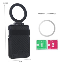 Magnetic Phone Wallet Stand with Carbon Fiber Texture and Foldable Kickstand Card Holder (Black)