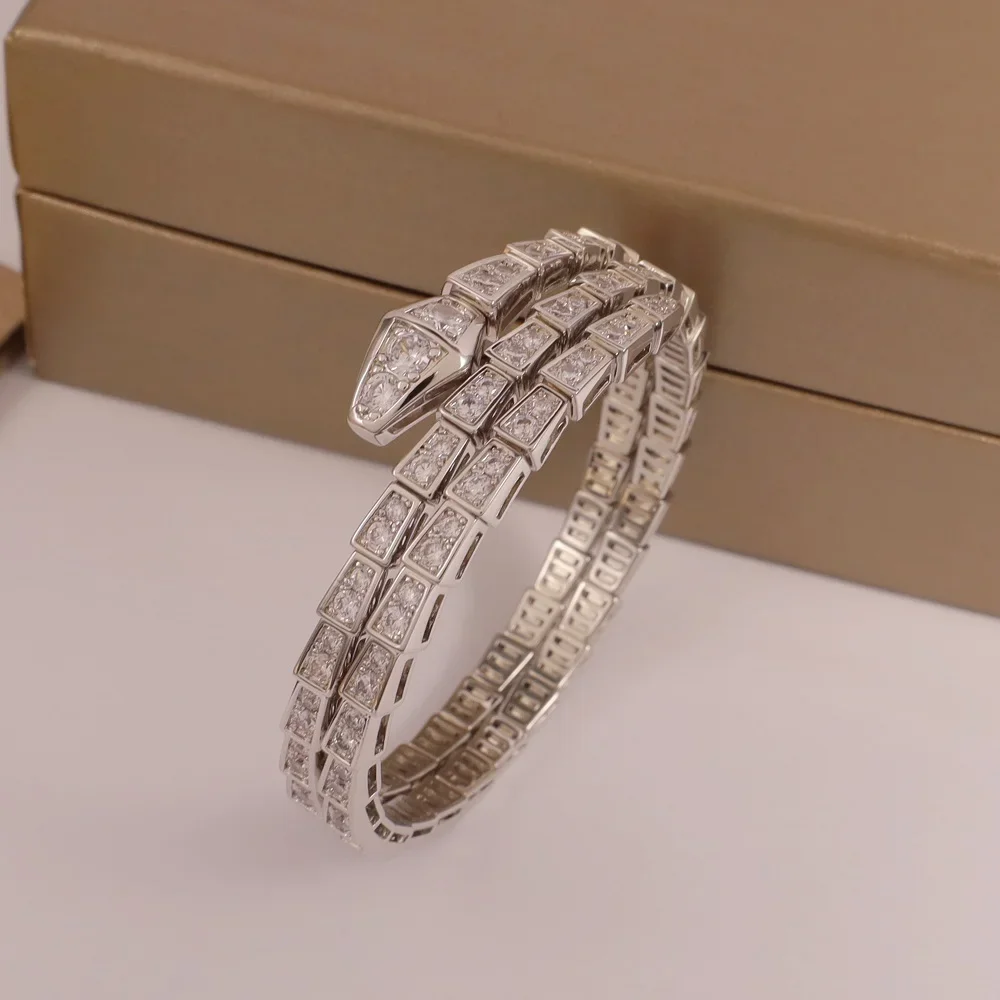 Classic 925 sterling silver double layer snake head elastic snake bone bracelet fashion brand banquet luxury jewelry