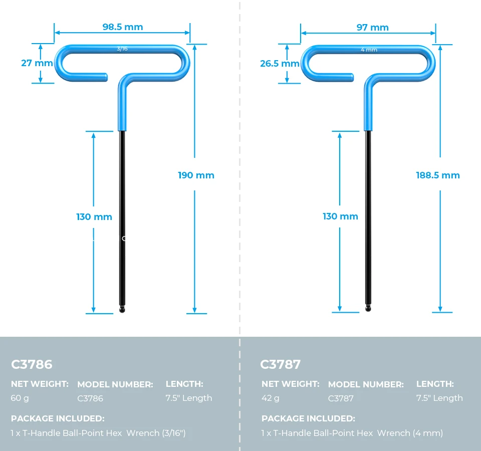 Camera T-Handle Hand Tools Ball-Point Hex Wrench Screw Tools (4mm&3/16") Ball-En