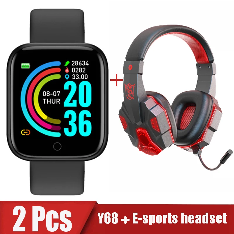 

2Pcs D20 earphone Smart Watch Men Women Bluetooth Digital Watches Sport FitnessTracker Bracelet Y68 Smartwatch for Android Ios