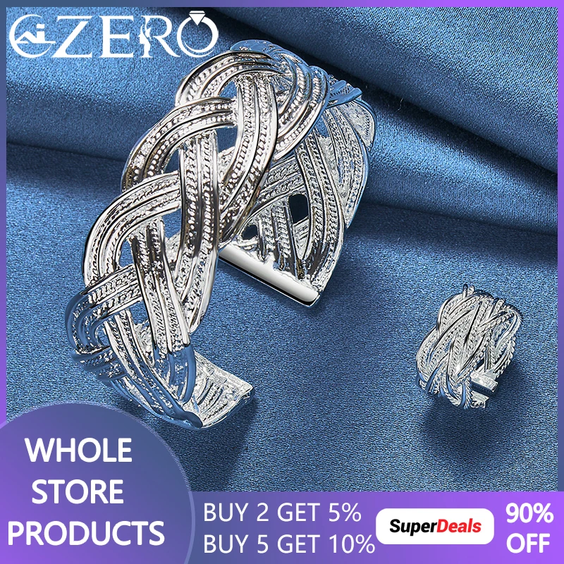 ALIZERO 925 Sterling Silver Interwoven Bracelet Ring Jewelry Set For Woman Wedding Engagement Party Fashion Charms Jewelry Gift