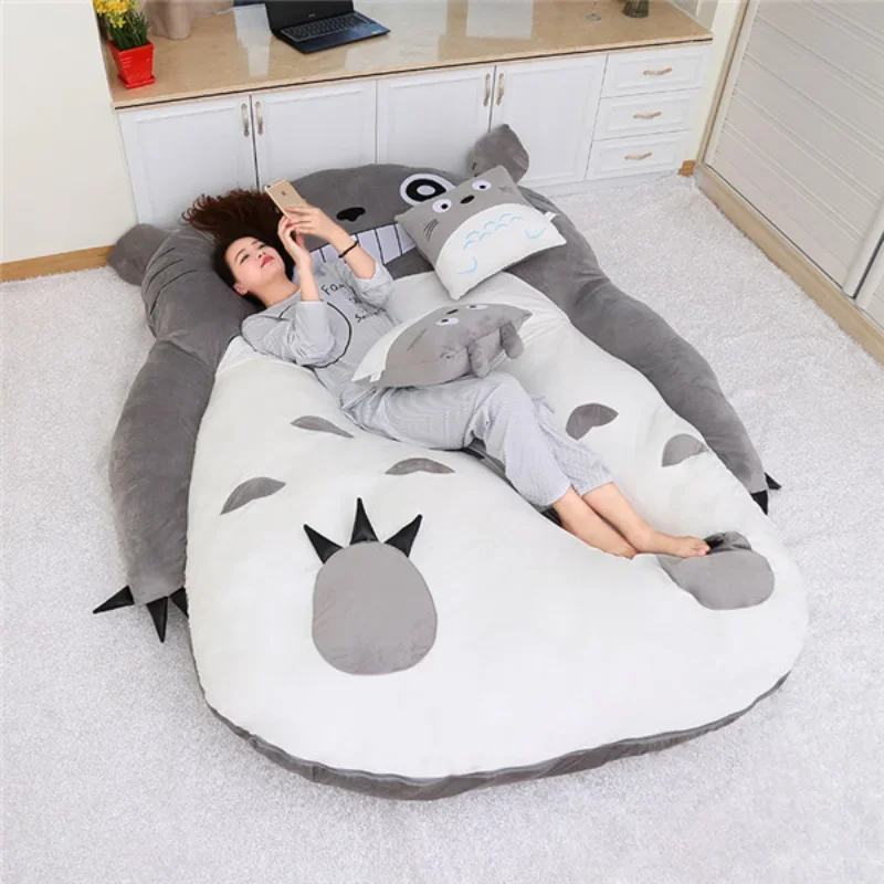 

Soft Totoro Tatami Sleeping Bag Double Bed Beanbag Sofa for Audlt Cartoon Velvet Mattress Cushion Giant Bean Bag Washable