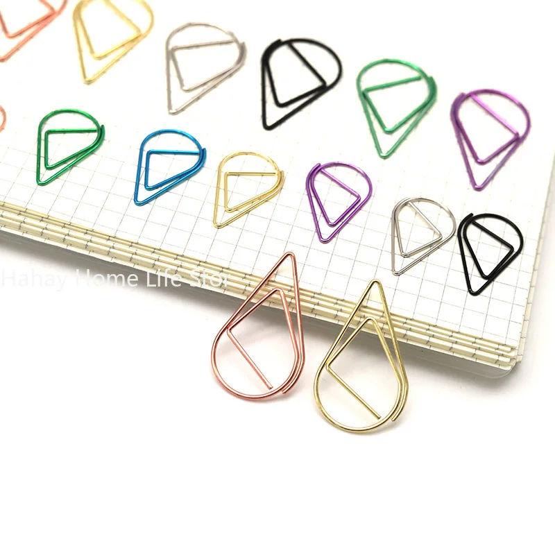 Minimalist Metal Drop-shaped Paper Clips, Colorful European-style Office Supplies, Student Document Clips, Exam File Folders