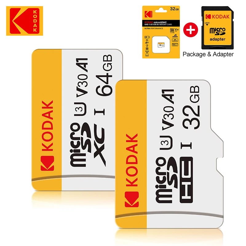 Оригинальная карта памяти KODAK 64 Гб 128 ГБ 256 ГБ U3 4K Micro SD карта 32 Гб SDHC UHS-I C10 A1 V30 TF Trans Flash Microsd