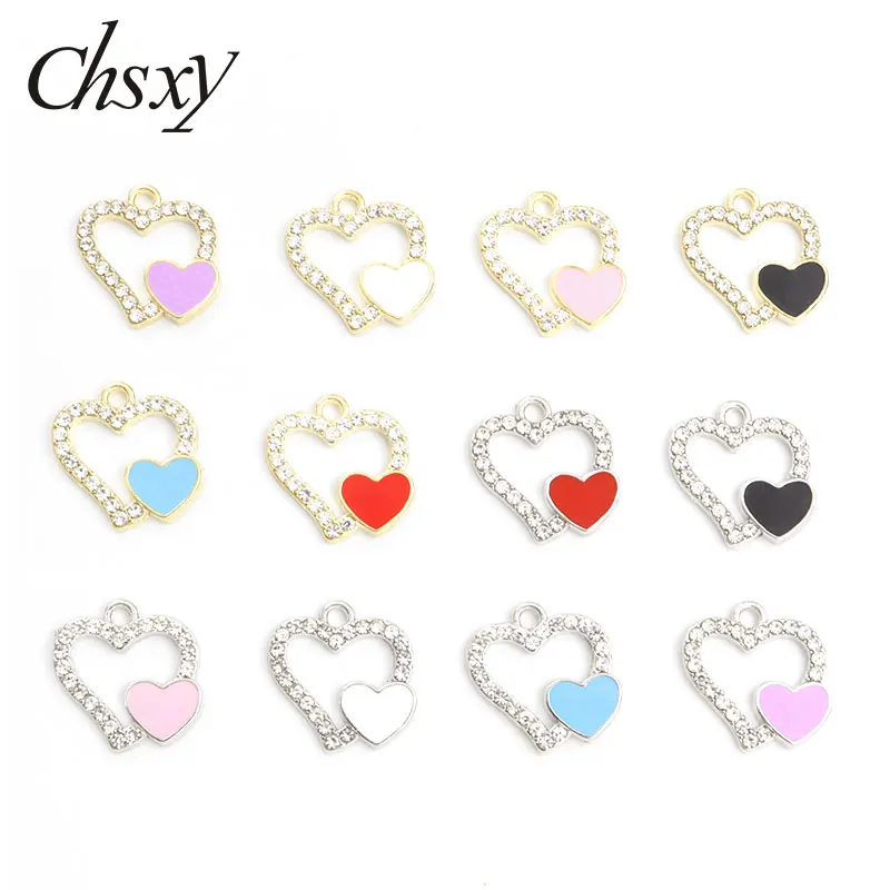 

10pcs Trendy Crystal Heart Charms Enamel Love Hearts Drip Oil Pendants for Necklace Earrings Jewelry Making DIY Findings Crafts