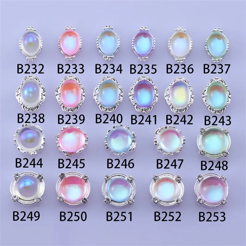 

10Pcs Nail Crystal Gem Charms Aurora Nail Art Design Alloy Base Jewelry For Manicure Oval Strass Manicure DIY Nails Accessories