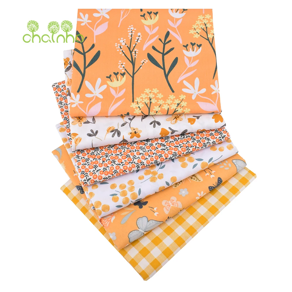 Printed Twill Cotton Fabric,Orange Floral Series,Patchwork Cloth For DIY Sewing Quilting Baby&Child's Bedclothes Material