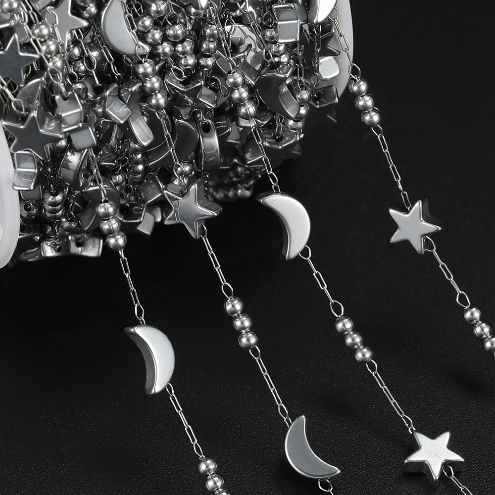 1m Stainless Steel Chain with Star and Moon Beads