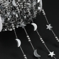 1m Stainless Steel Chain with Star and Moon Beads (Steel)