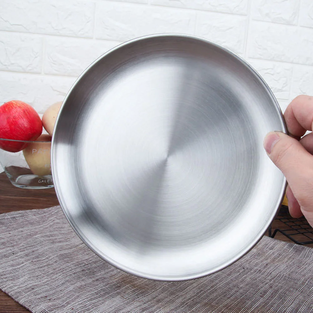 

Stainless Steel Round Plates Dish Serving Tray Sliver Storage Tray Tea Tray Fruit Trays Trinket Tray Vanity Tray Cosmetics