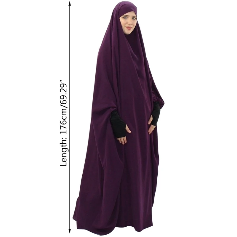 Women Muslim One-Piece Prayer Dress Full Cover Hooded Islamic Eid Jilbab Overhead Abaya Kaftan with Hijab Dubai Gown N7YE