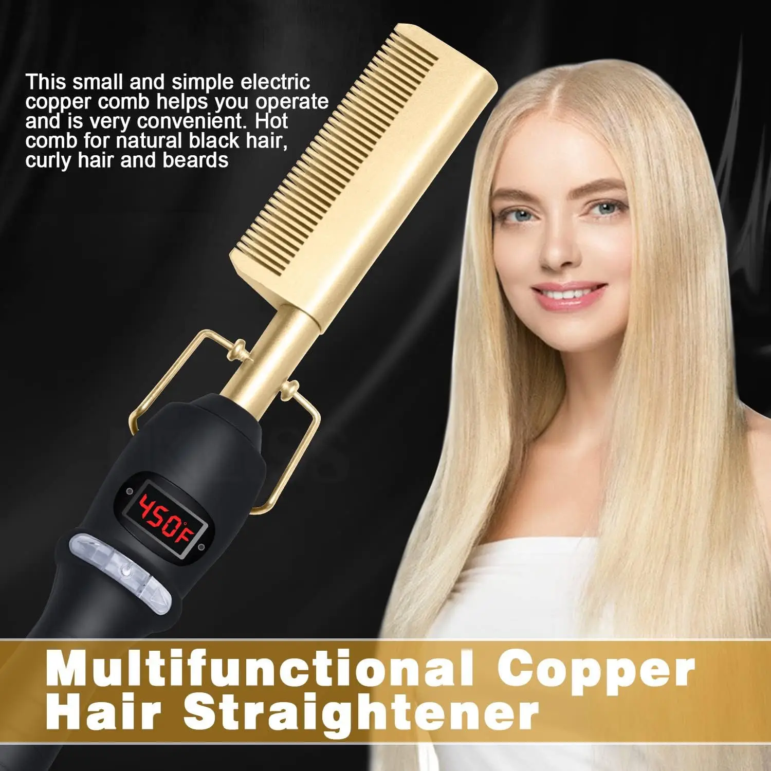 Dry And Wet Straight Hair Curling Copper Comb Bangs Straight Hair Electric Heating Curling Comb Hair Comb