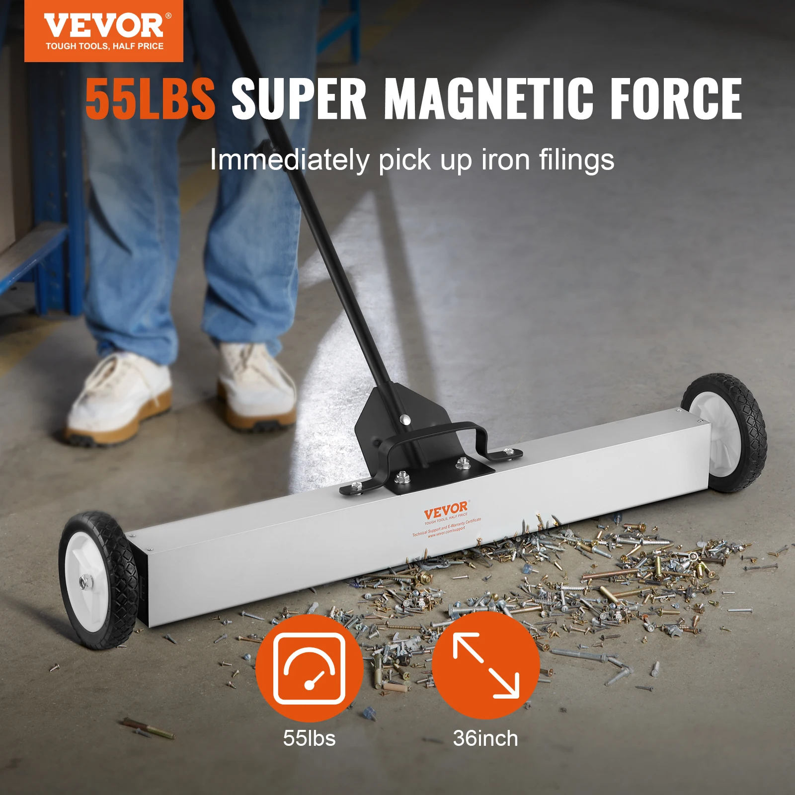 VEVOR Rolling Magnetic Sweeper Wheels Push-Type Magnetic Pick Up Sweeper Large Magnet Pickup Lawn Telescoping magnetic sweeper