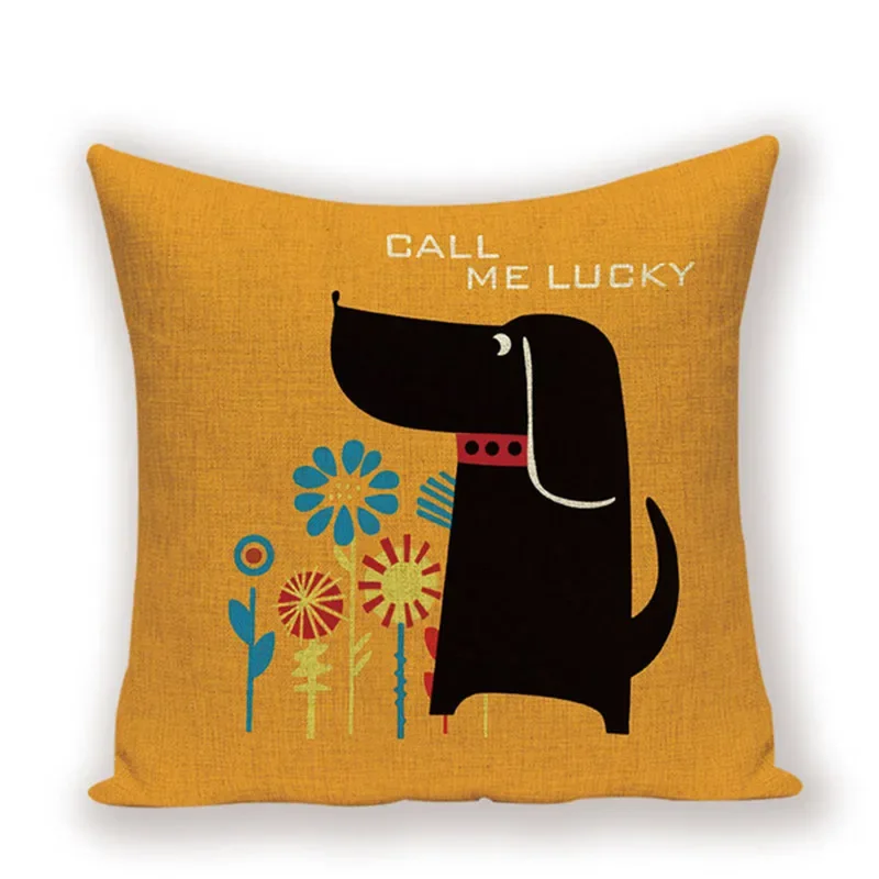 45x45cm Cute Dachshund Animal Puppy Linen Pillow Cover Cotton Sofa Cushion Cover Home Decor