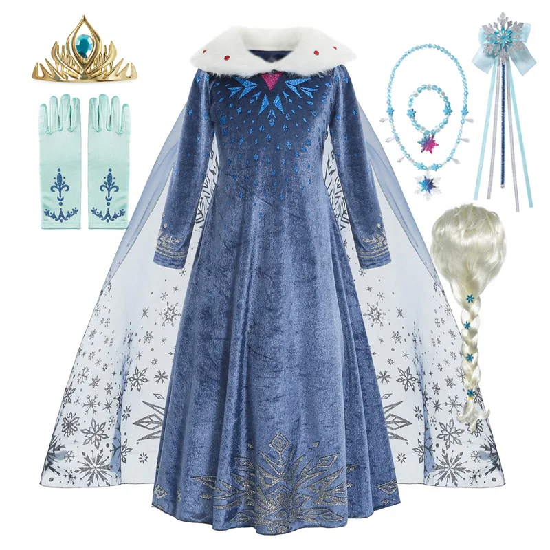thumbnail image 1 of Vestido de princesa de Disney para niña, disfraz de Elsa, Anna, Frozen, ropa de noche de manga larga, Reina de la nieve, fantasía de boda, 1 of 4