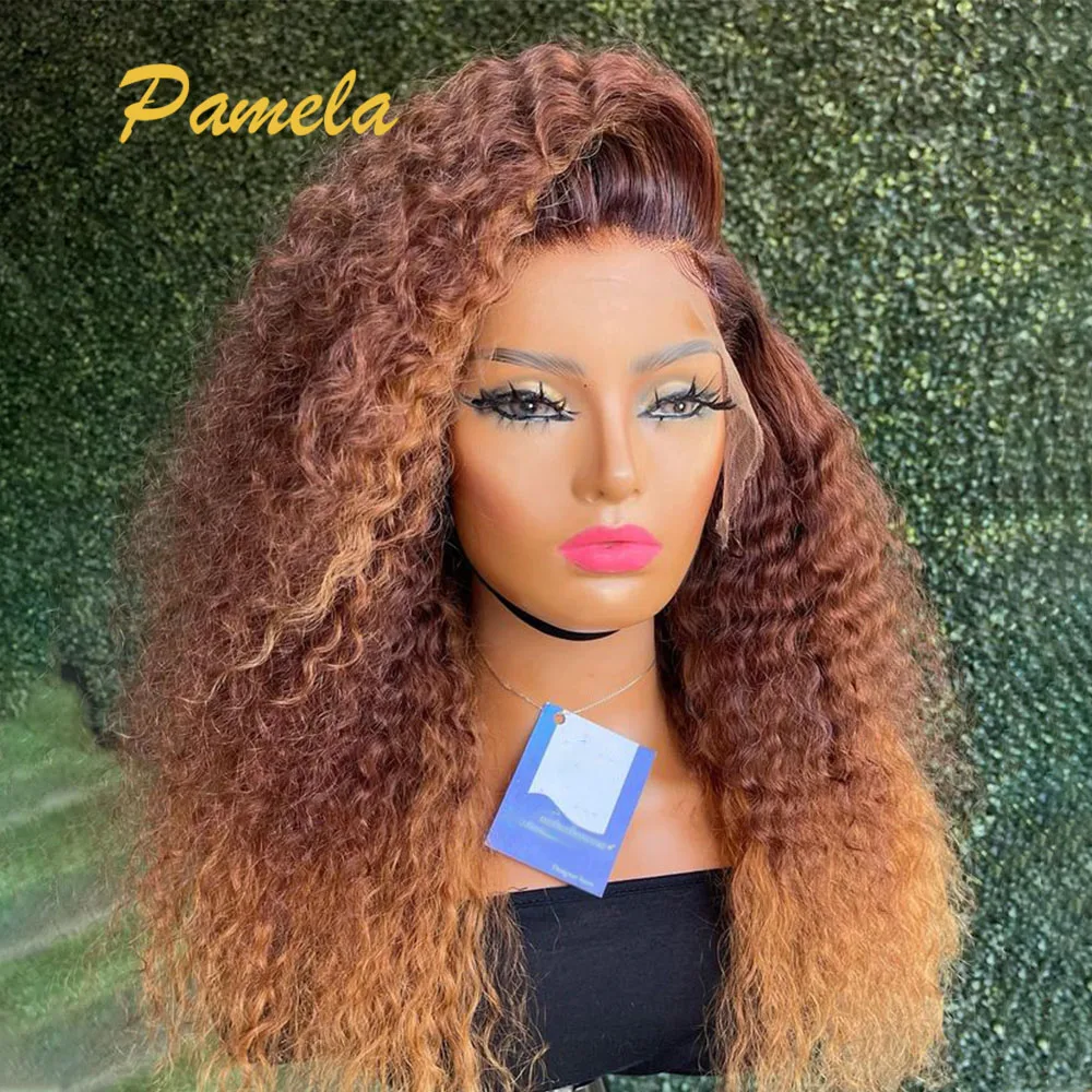 Honey Blonde 13x6 Curly Transparent Lace Front Human Hair Glueless Wigs Pre Plucked Highlight 13x6 Lace Front Wig For Women