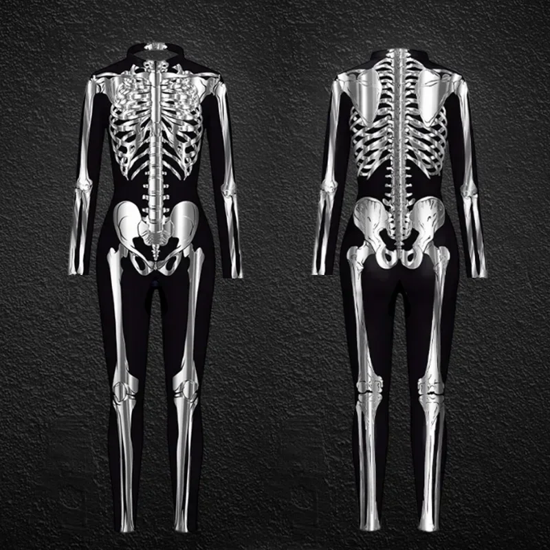 Halloween Women Adult Cospla Jumpsuit Skeleton Bodysuit Party Zombies Printed Long Sleeved Scary Costumes For Women,4 Colors