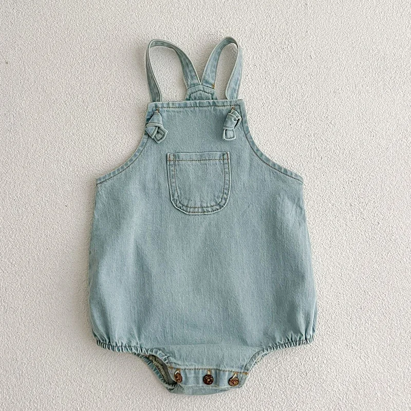 

2024 New Summer 0-24M Newborn Baby Boys Girls Denim Romper Toddler Baby Jumpsuit One-piece Sleeveless Cowboy Overall