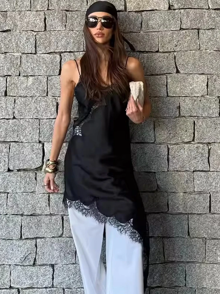 Womens Dresses Lace Asymmetric Slip Dress Summer 2026 Sexy Evening Party Dresses Ladies Mini Sleeveless Backless Vestidos