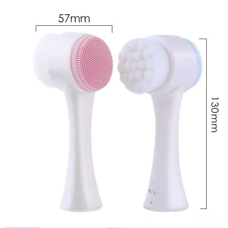 3D Double Silicone Facial Cleansing Brush Manual Massage Facial Brush Soft Bristles Exfoliator Double Sided Face Wash