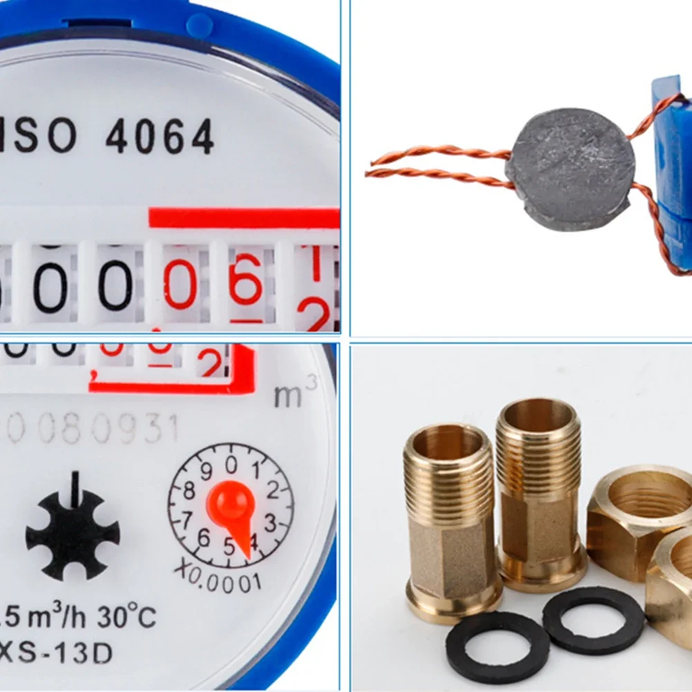 전문 물 계량기 계량기 유량 측정 도구, 구리 피팅 회전 포인터 카운터 장비