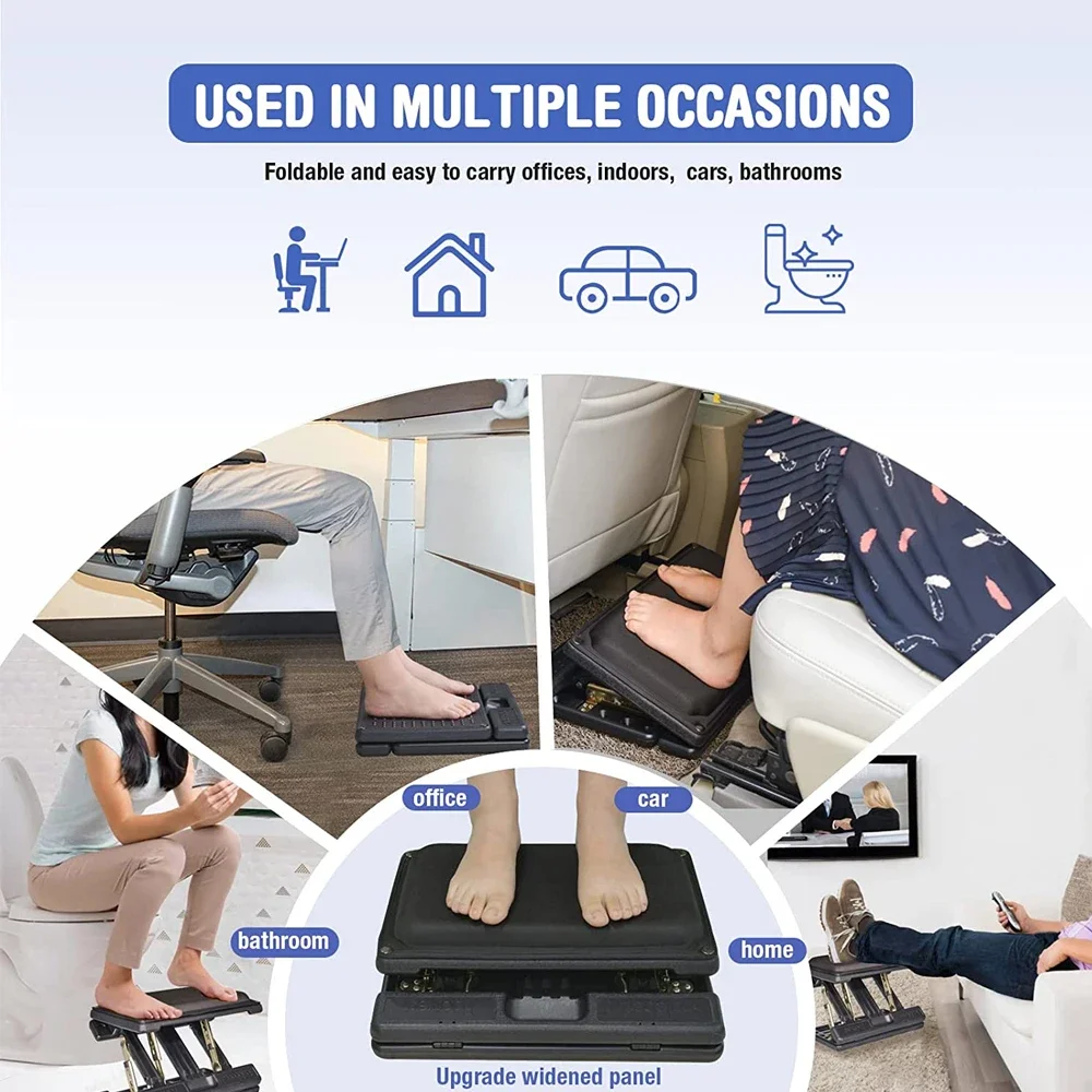 Adjustable Footrest Removable Foam Cushion Under Desk Footrest with Massage Beads for Car Household Office Stool 4-Level Height