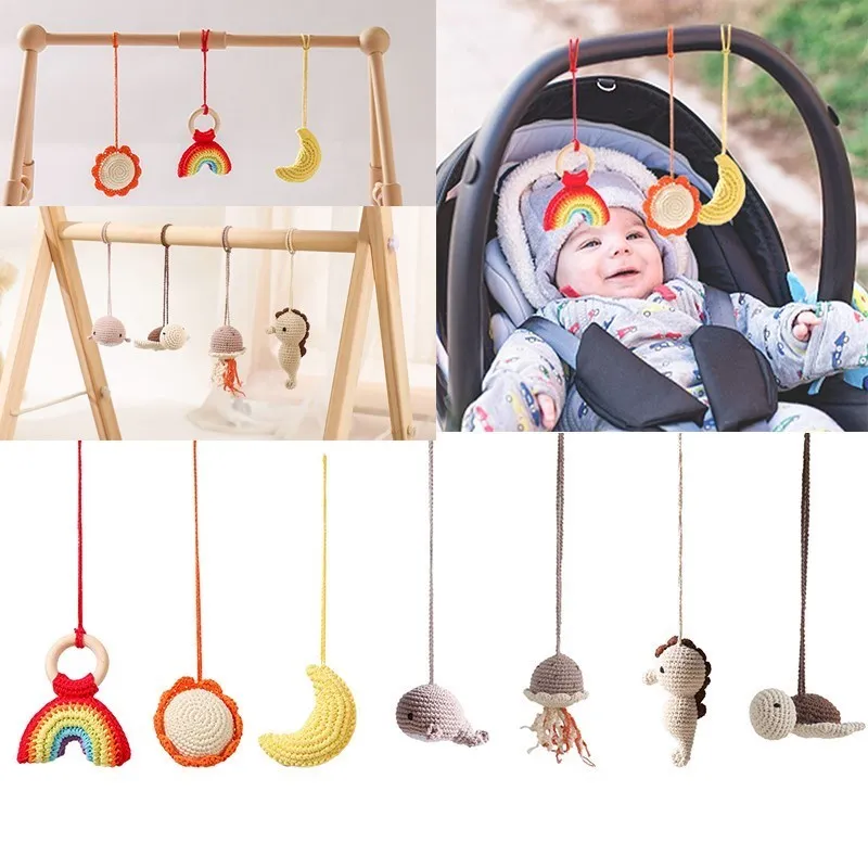 

Baby Play Gym Frame 1pc Hanging Rattle Toys Crochet Stuffed Rainbow Bed Mobile Rattle for Newborn Kids Fitness Rack Room Decor
