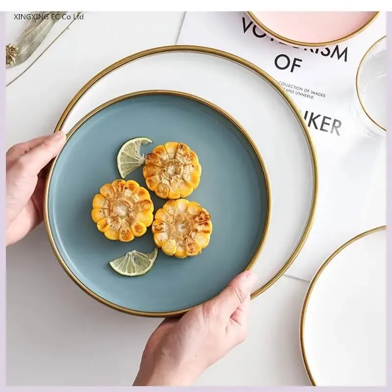Ceramic Western Food Plate with Glass Cover Cake Tray Phnom Penh Matte Frosted Dessert Fruit Home Decor Storage