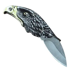 Couteau à tête d'aigle 3D en acier inoxydable, outils de plein air créatifs EDC couteau pliant couteaux porte clés cadeau 