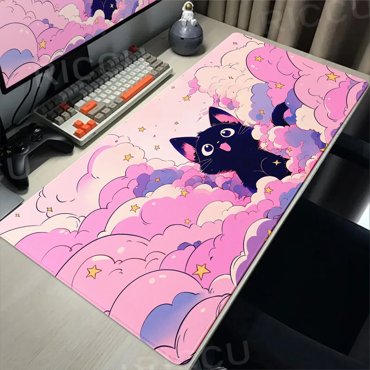 Großes Mauspad schwarze Katze Mauspad Wolke und Katze niedliche Maus matte Computer Büro zubehör Schreibtisch matte 900x400 Gummi rutsch festes Pad