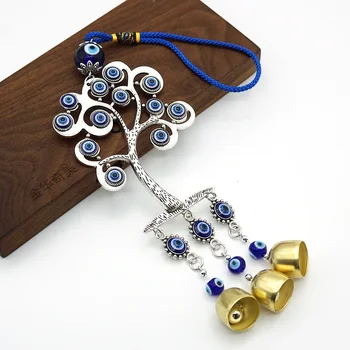 Devil Eye Blue Ward Off Evil Bead Tree of Life Tassel Bell Wind Chimes Pendant Amulet Mascot Feng Shui home decor 1