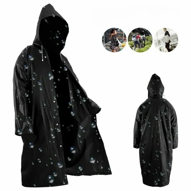 145x68CM Unisex Thickened EVA Raincoat Waterproof Black for Camping