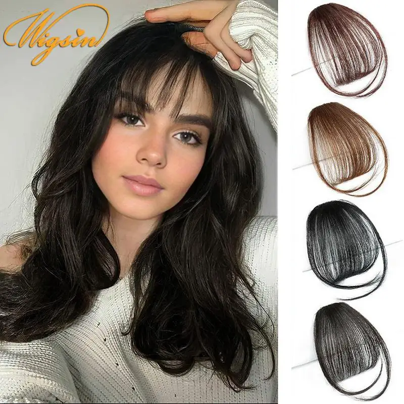 Hair extensions hair bangs WIGSIN Synthetic 1pcs Bangs Hair Clip In Bangs For Girls Clip In Air Extensions For Daily Use Hair Accessories