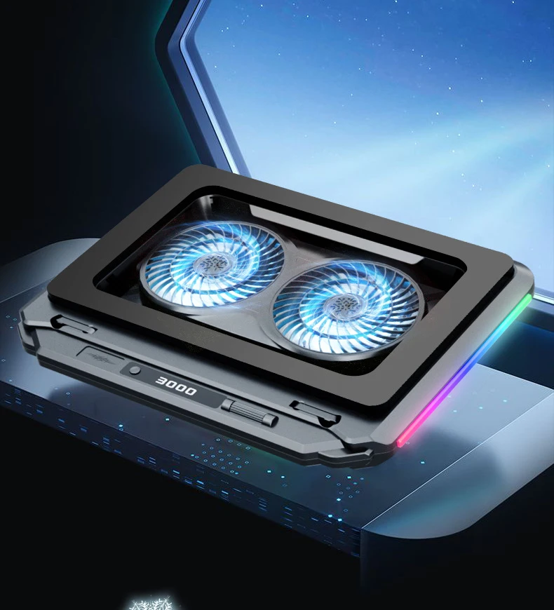 17 Gaming W/ RGB Light HD Display Laptop Cooling Pad 5 Angle Adjustable Notebook Cooler Stand For 15-21'' Computer_voghion.com