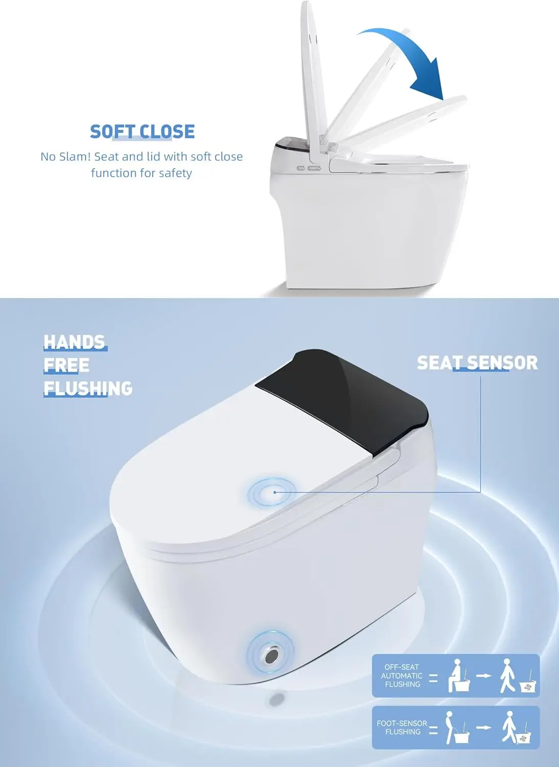 Smart Toilet with Bidet Built in Bidet Toilet Combo with Warm Water Sprayer & Dryer Heated Seat Auto Dual Flush Foot Sensor 4