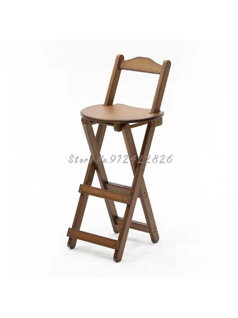 Taburete alto plegable para el hogar, silla con respaldo, portátil, ahorro  de espacio, taburete alto para