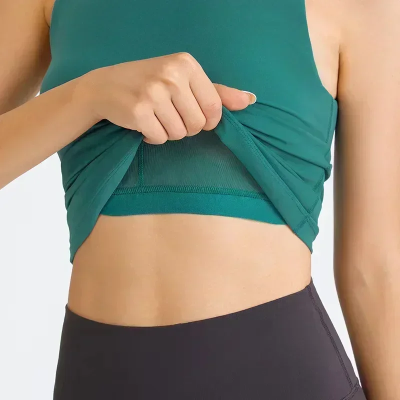Lemon Women Yoga Vest Deep U Beautiful Backstrap Chest Pad Gym Running And Fitness Sports Tank Tops  Stretch Sexy Blouse Female