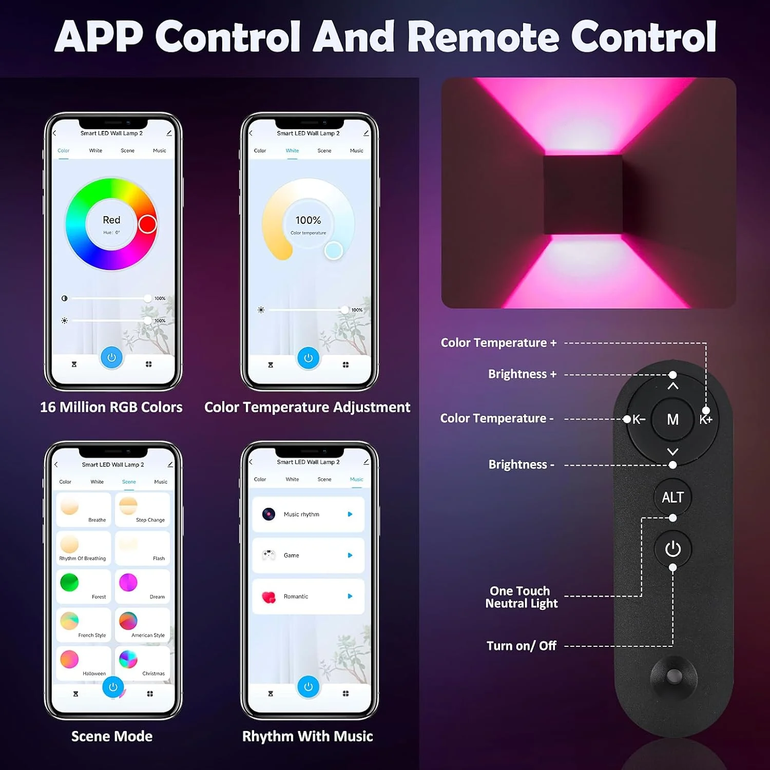 스마트 WiFi LED 벽 램프 실내 실외 Alexa 원격 제어 조정 가능한 빔 각도 RGBCW 벽 조명 집에 적합