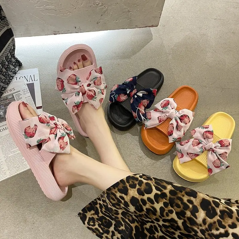 

2022 Summer Fashion Sandals Shoes Women Bow Summer Sandals Slipper Indoor Outdoor Flip-flops Beach Shoes Female Slippers lovely