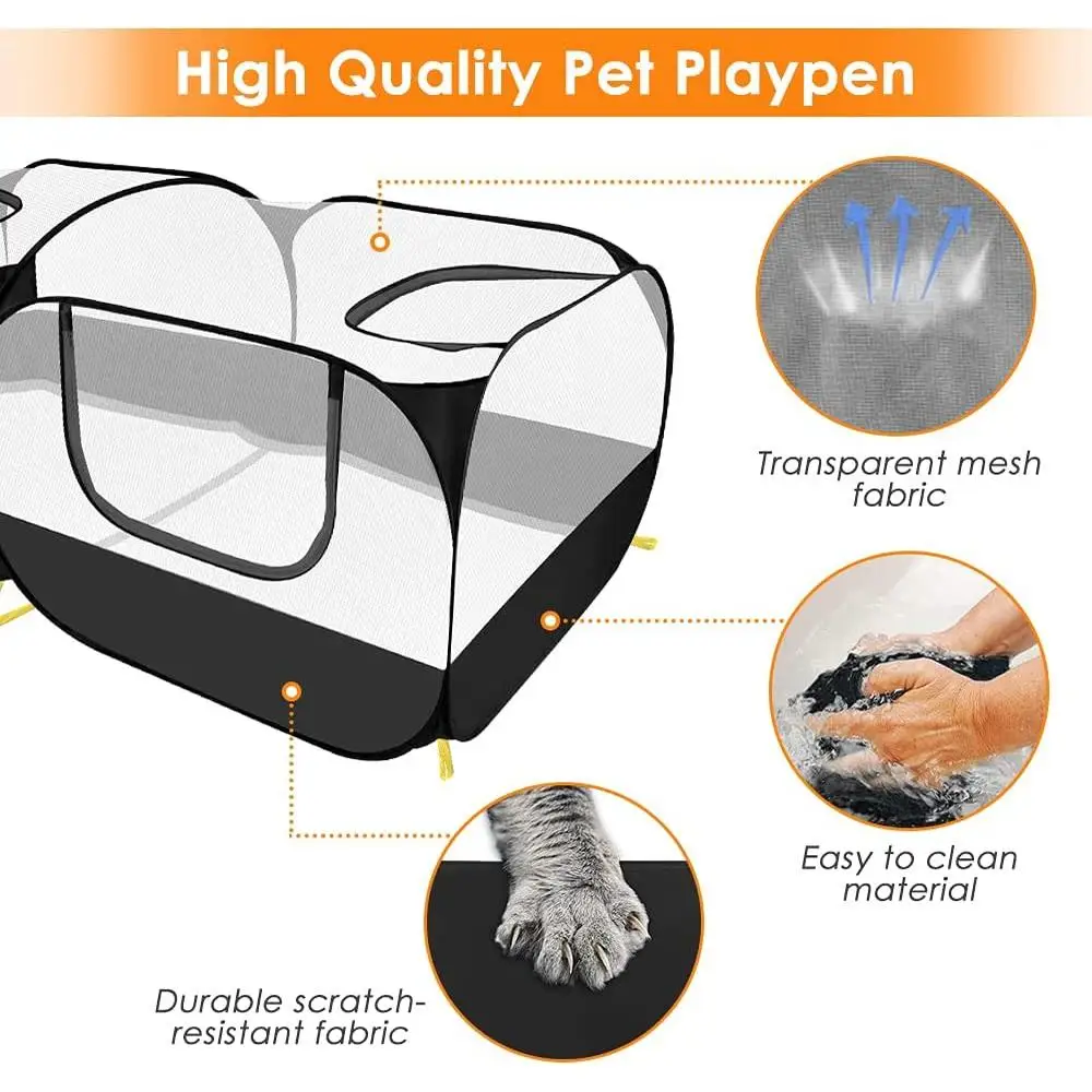 Portable Large Chicken Run Playpen with Breathable Transparent Mesh Walls Foldable Pet Cage Tent with 4 Zipper Doors Small