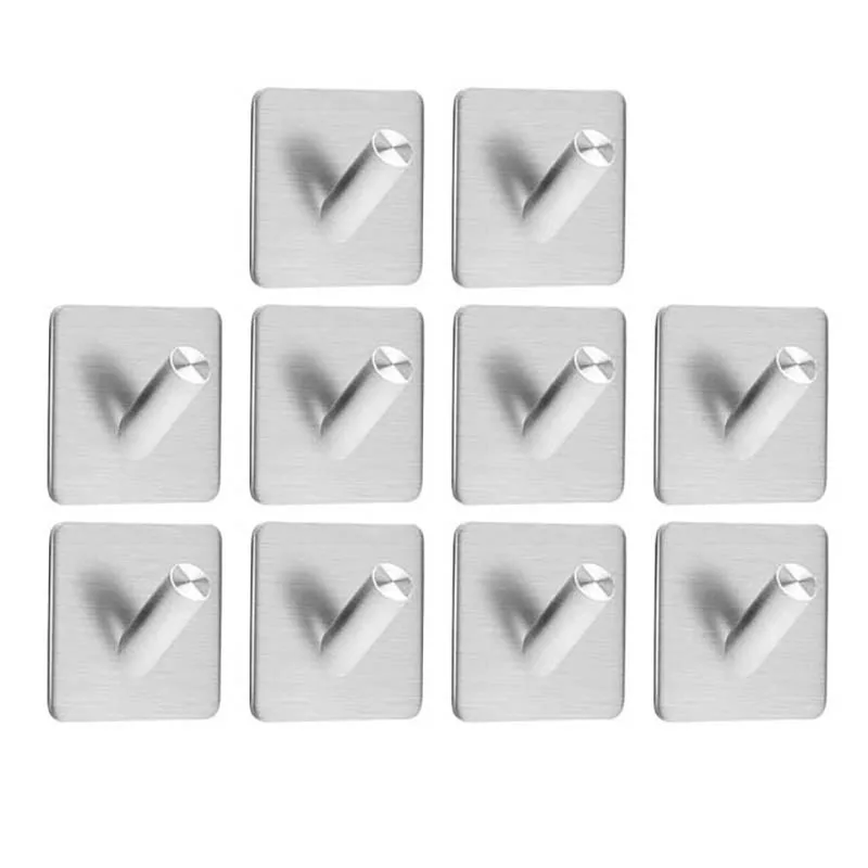 

10 шт./компл. самоклеящиеся крючки из нержавеющей стали, настенные крючки для ключей, пальто, одежды, ванной, кухни, нержавеющие крючки для полотенец