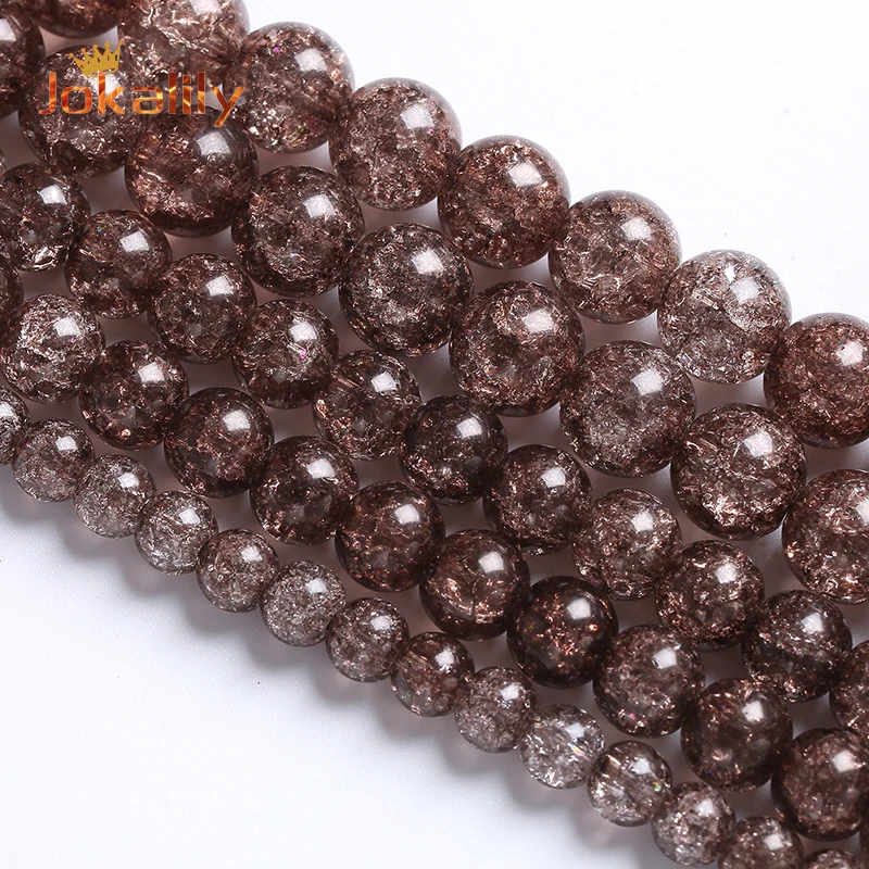 

Natural Smoky Cracked Quartz Crystal Stone Beads For Jewelry Making Round Loose Spacer Beads DIY Bracelets Handmade 6 8 10mm 15"