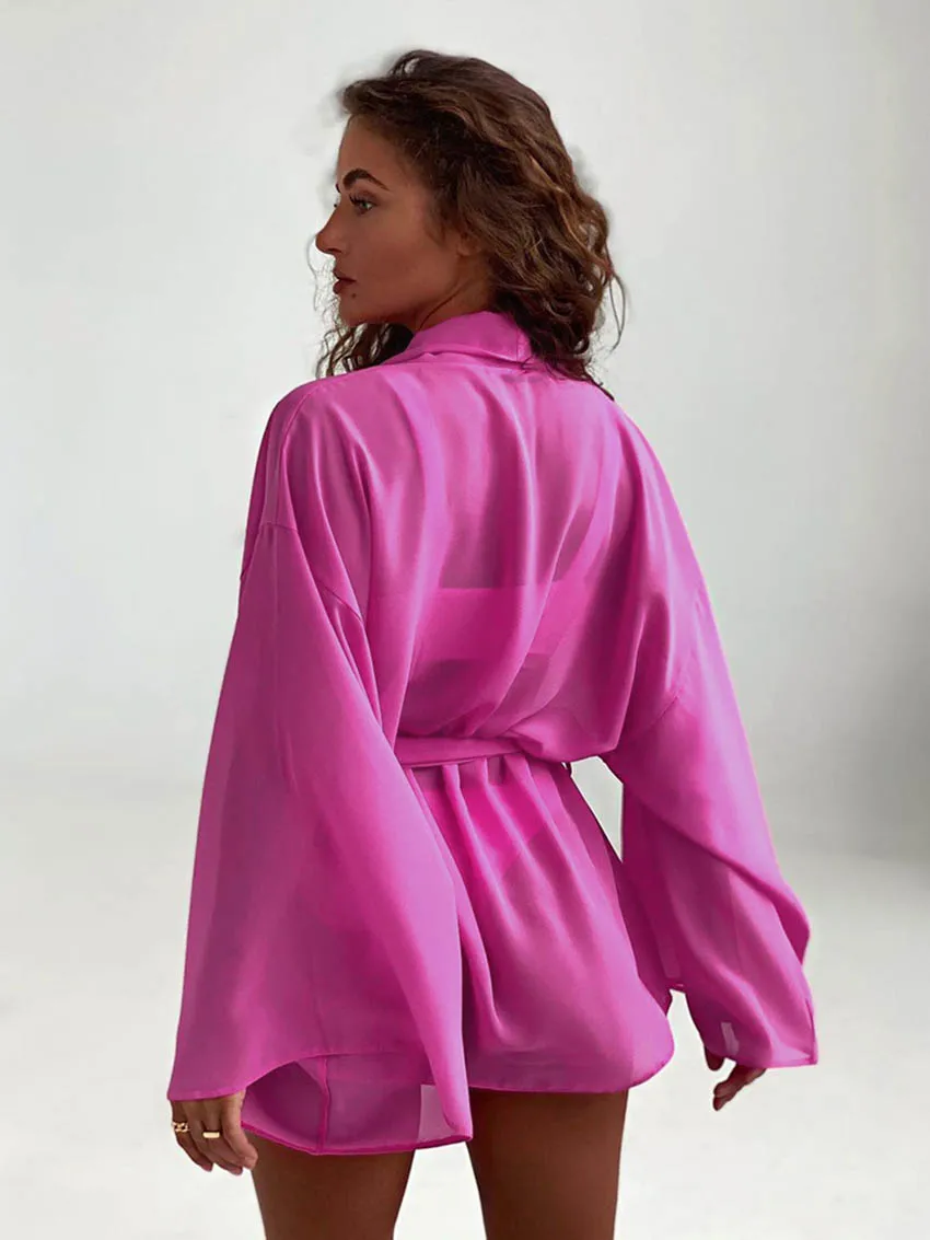 Marthaqiqi Autumn New Autumn Women'S Robe Sexy V-Neck Sleepwear Long Sleeve Nightwear Lace Up Nightgowns Casual Ladies Bathrobe