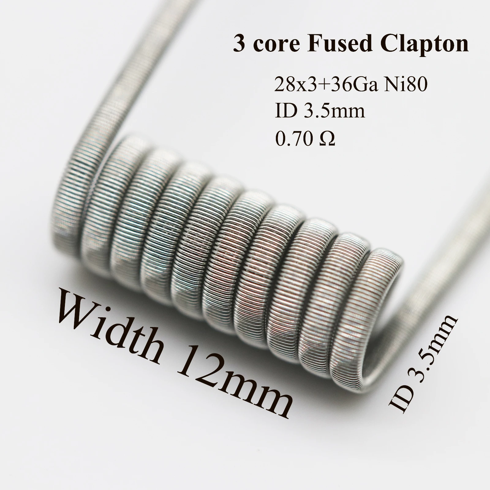 50 x Big Coils ID 3.5 mm Fused Clapton Ni80 0.70 Ohm – NKCOILS