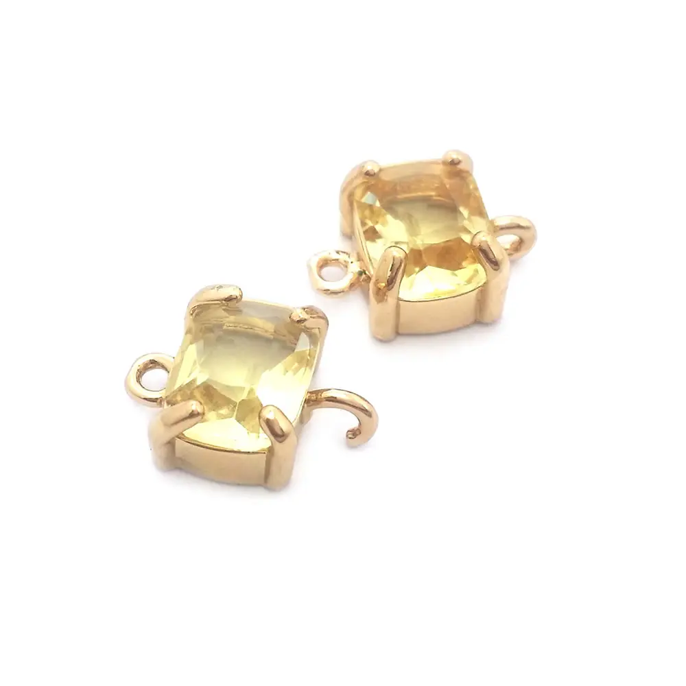 6PCS 8x10MM High Quality Champagne Gold Color Brass and Glass 2 Holes Rectangle Connect Charms Pendants Jewelry Diy Accessories