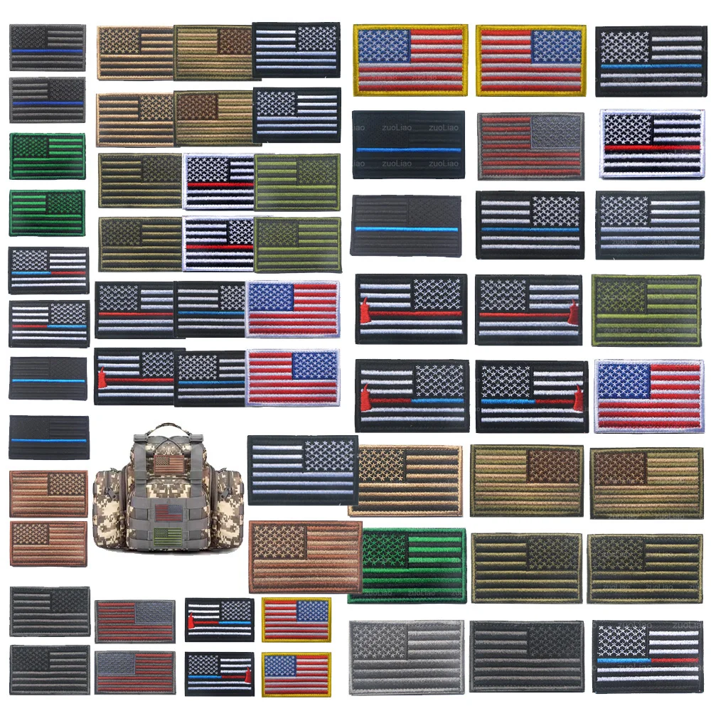 Популярный американский флаг 3D вышивка левая и правая горизонтальная полоса Флаг значок военный веер Серия флаг цвет полный крючок патч