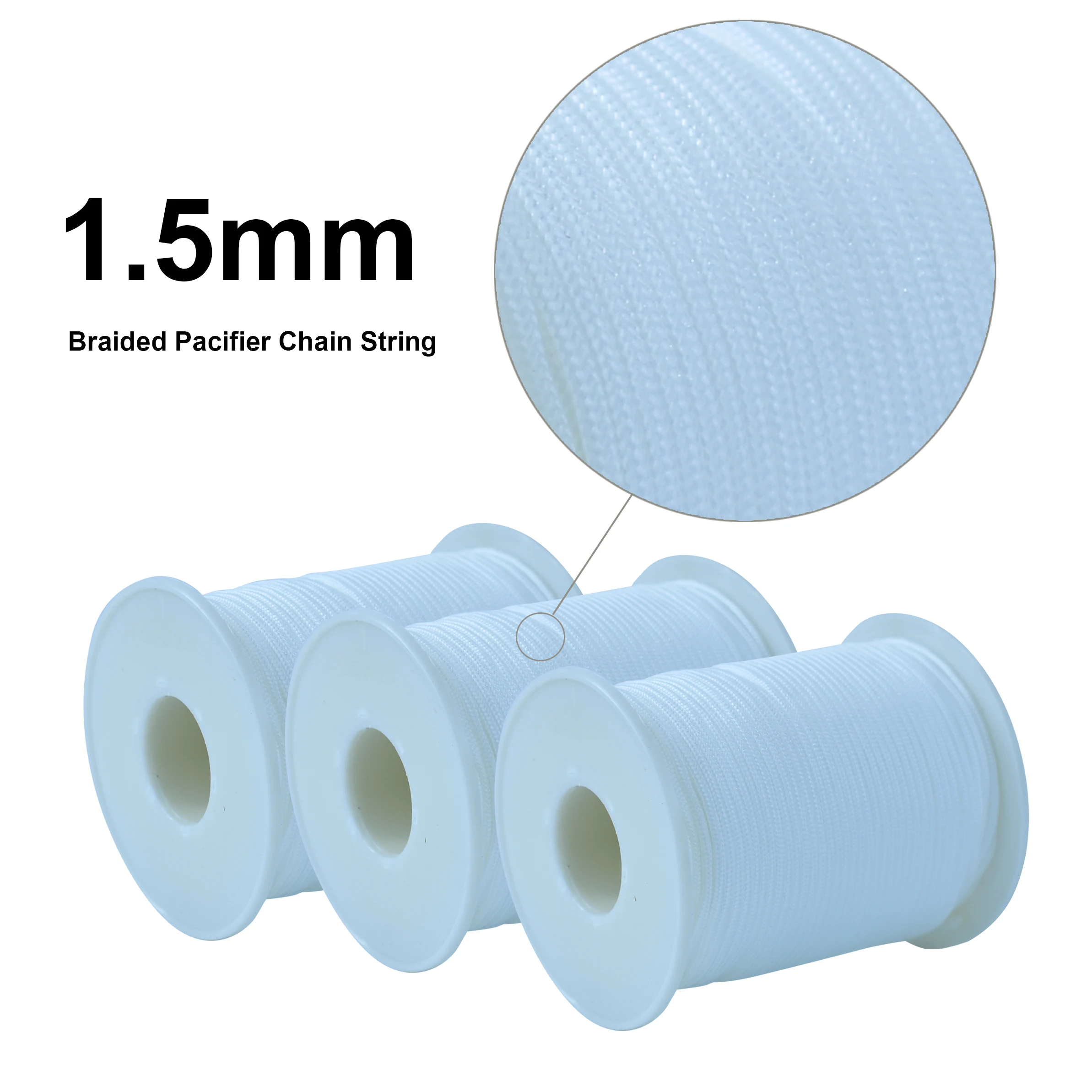 Mabochewing 1 Lot 1.5mm Braided Rope Wire Eco Friendly Baby Teething Pacifier Chain Clips Holder Nylon String Cord pacifier holder