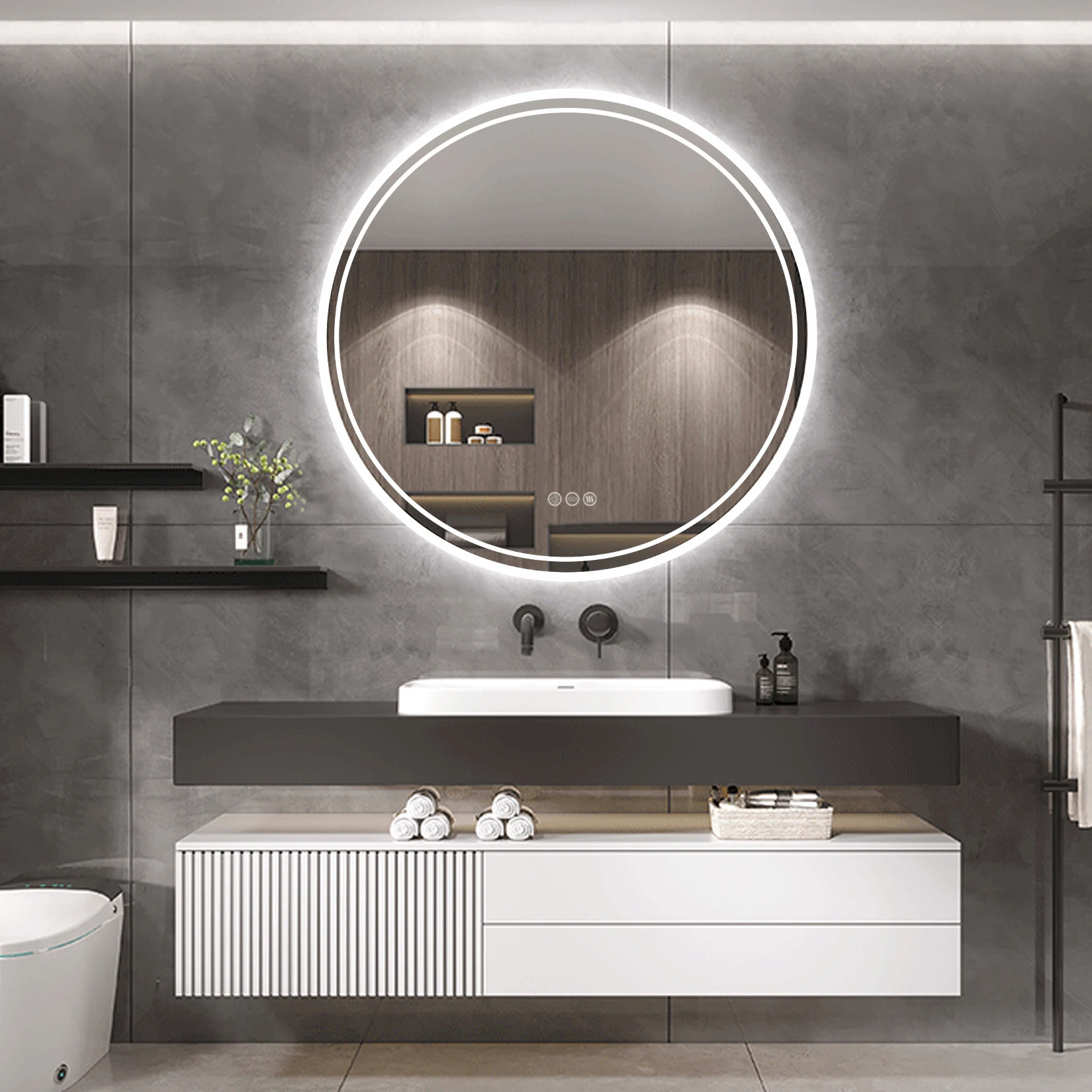 Modern Smart Bathroom Mirror Hanging Toilet Round Makeup Mirror with Lamp  Wall Hanging Hair Salon Barber Shop Luminous Mirror - China Frame Glass  Mirror, Modern Bathroom Mirror