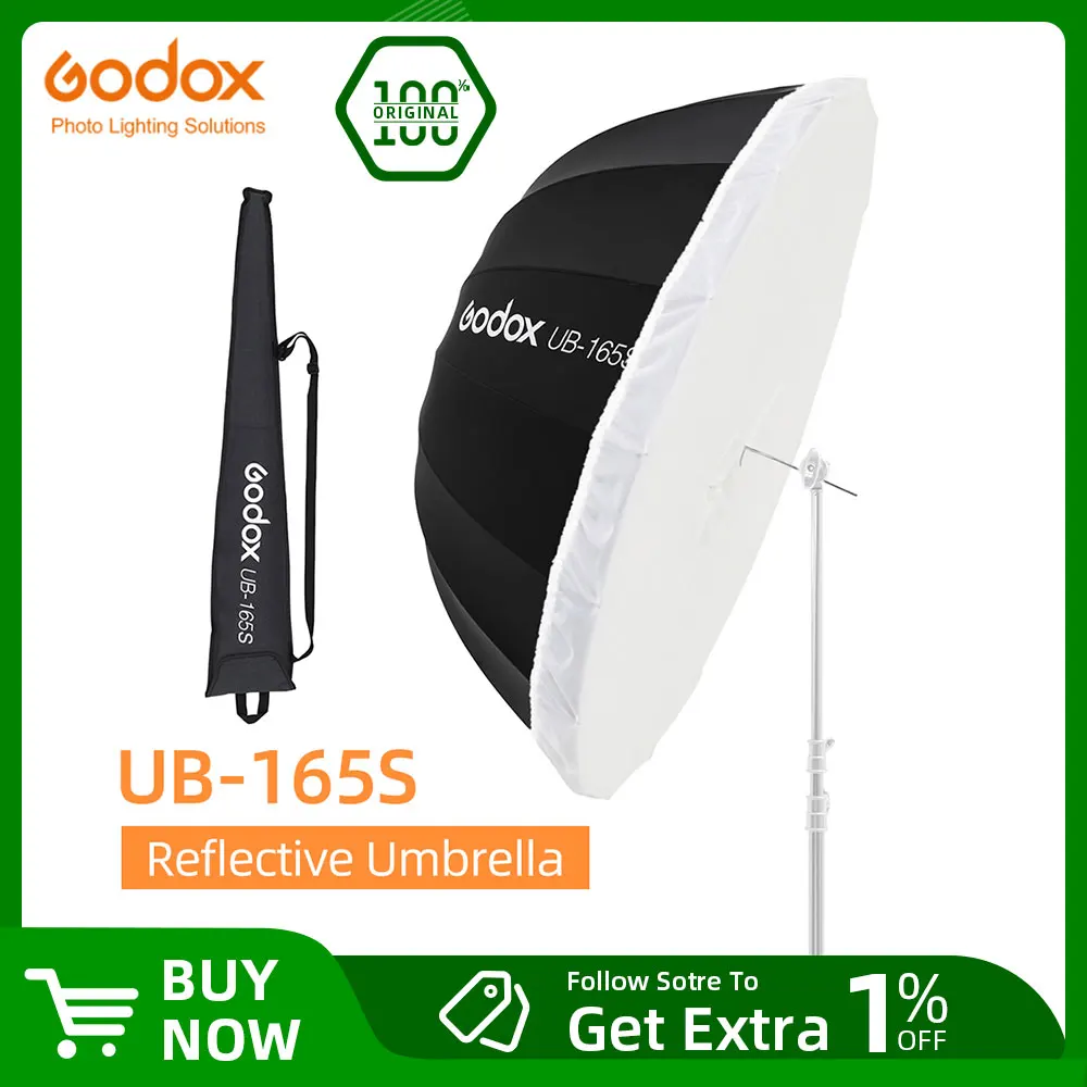 Camera Umbrella Godox UB-165S 65 inch 165cm Parabolic Black Reflective Umbrella Studio Light Umbrella With Black Silver Diffuser Cover Cloth